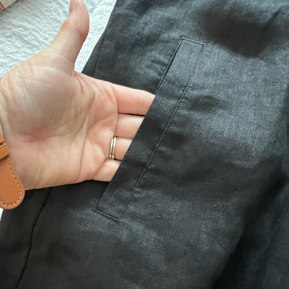 Eileen Fisher Black Linen V-Neck Dress - Picture 3 of 4